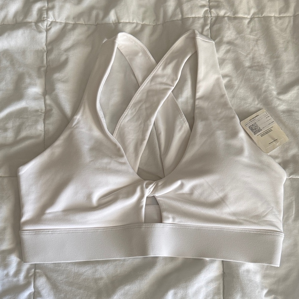 Fabletics White Twist-Front Sports Bra